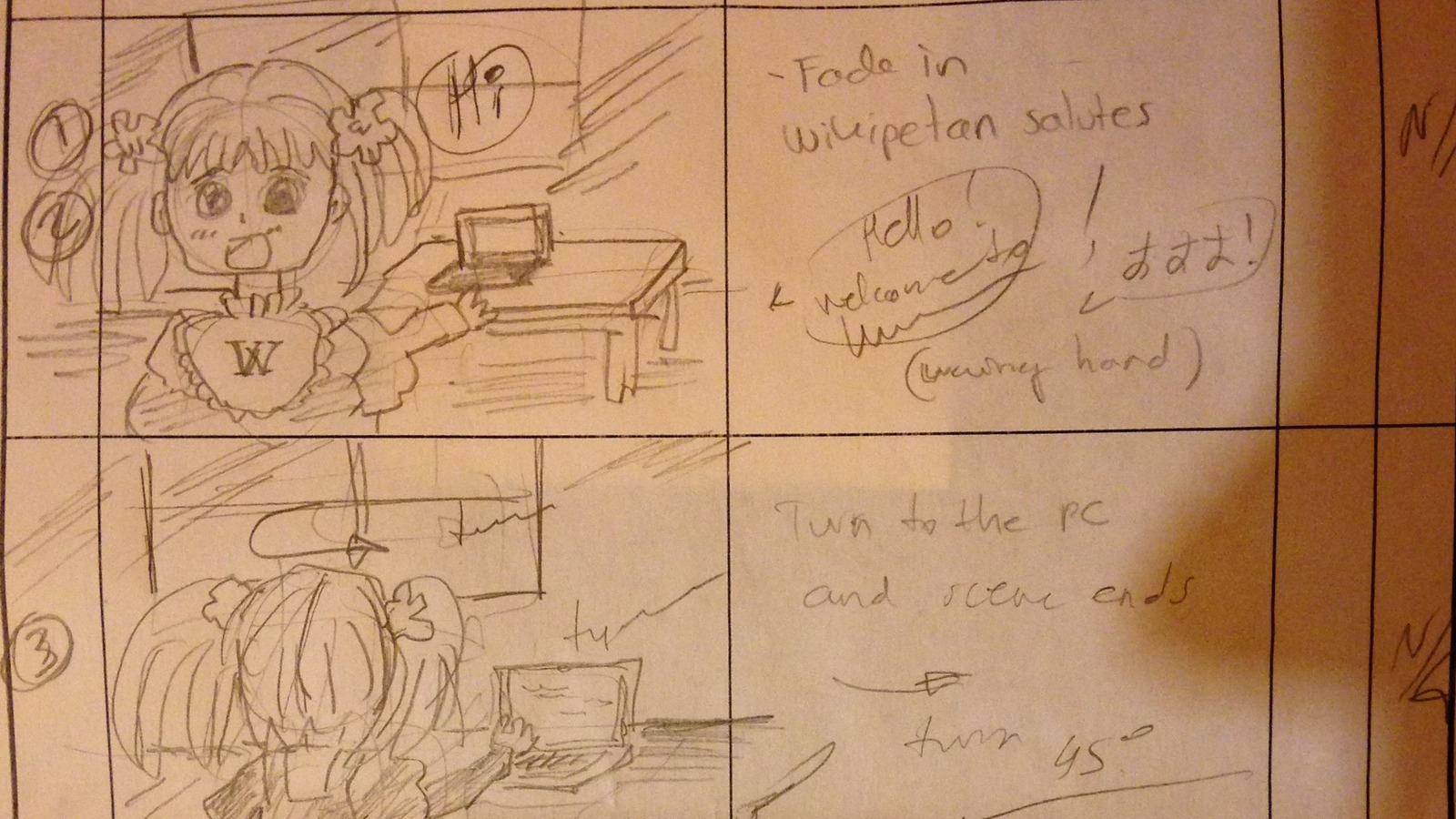 Storyboard panels used to plan an animated sequence.
